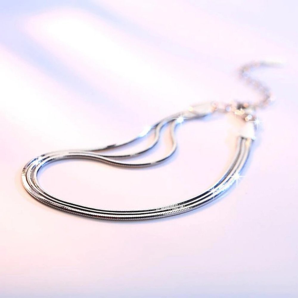 925 Sterling Silver Triple Snake Chain Bracelet